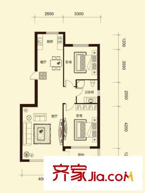 桃源山莊峰景戶型圖 3室2廳1衛(wèi)