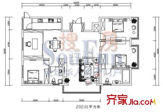 五星國際城戶型圖 4室2廳2衛(wèi)1廚