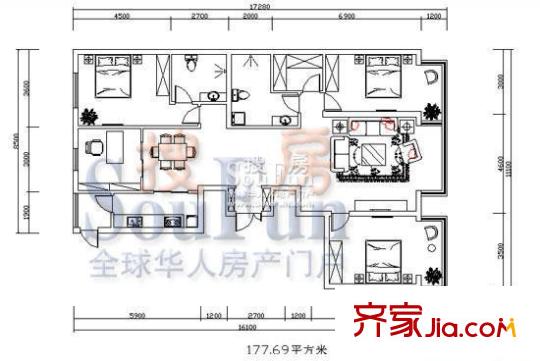 五星國際城戶型圖 4室2廳2衛(wèi)1廚