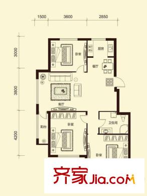 桃源山莊峰景戶型圖 3室2廳1衛(wèi)1廚