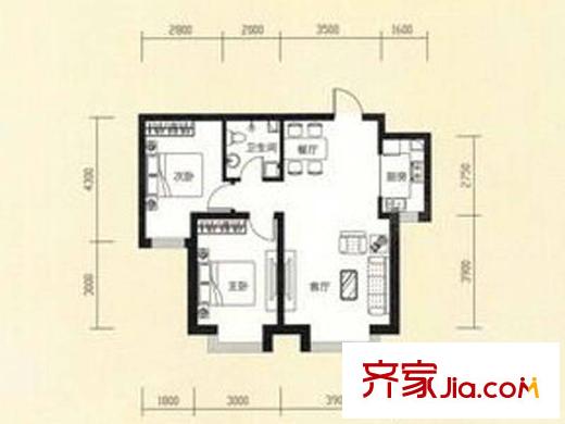沈鐵幸福里戶型圖 2室2廳1衛(wèi)1廚