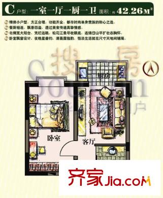 江山帝景戶型圖戶型單頁C 1室1廳1衛(wèi)1廚