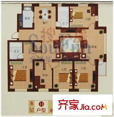 華隆尚都東郡戶型圖多層H戶型 5室2廳2衛(wèi)1廚