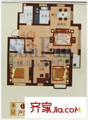 華隆尚都東郡戶型圖多層F戶型 3室2廳2衛(wèi)1廚
