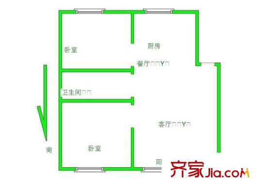 伊利花園 2室 戶型圖