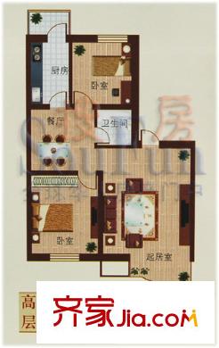 華隆尚都東郡戶型圖高層B戶型 2室2廳1衛(wèi)1廚