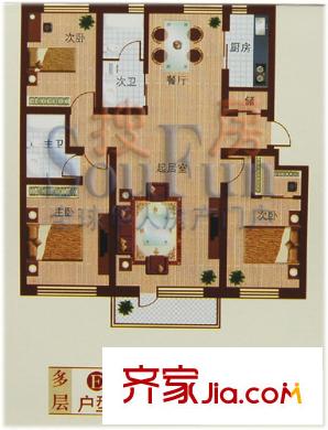 華隆尚都東郡戶型圖多層E戶型 3室2廳2衛(wèi)1廚