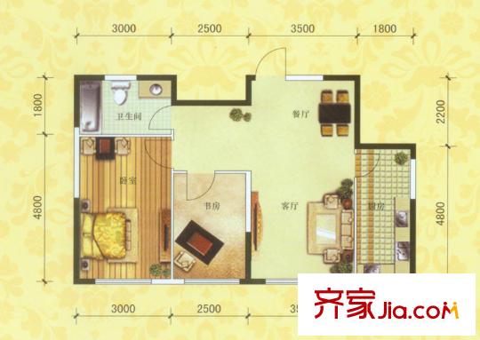 紫光紳苑二期17號(hào)樓C3戶型圖 2室2廳1衛(wèi)