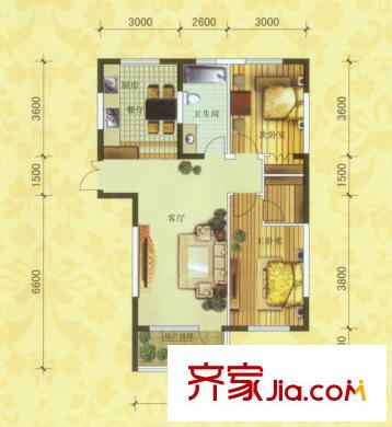 紫光紳苑二期19、20號(hào)樓F1戶型圖 2室2廳1衛(wèi)