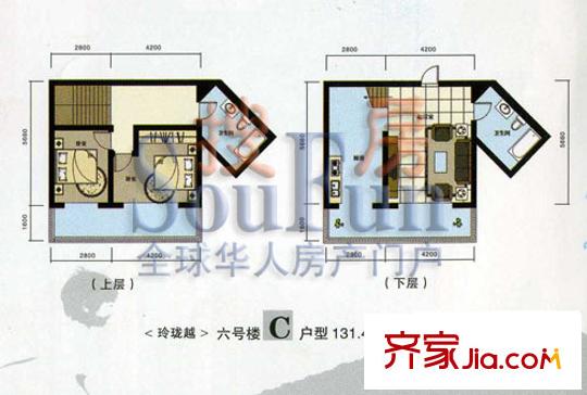 昌茂花園戶型圖六號(hào)樓C戶型 2室1廳2衛(wèi)1廚