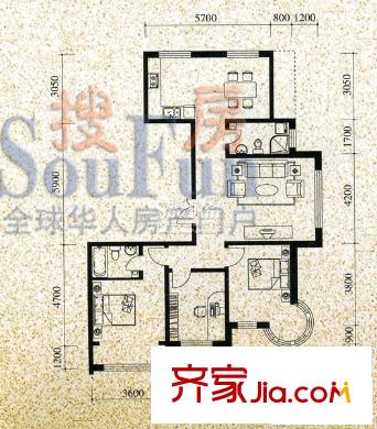 昌茂花園戶型圖28號(hào)樓E戶型 3室2廳2衛(wèi)1廚