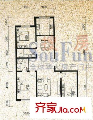 昌茂花園戶型圖28號(hào)樓C戶型 3室2廳2衛(wèi)1廚