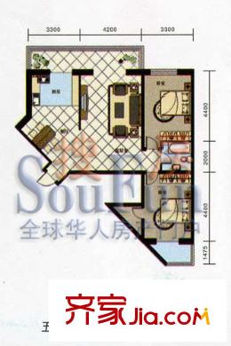 昌茂花園戶型圖五號(hào)樓D戶型 2室2廳1衛(wèi)1廚