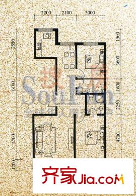昌茂花園戶型圖28號(hào)樓B戶型 2室2廳2衛(wèi)1廚