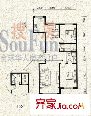 昌茂花園戶型圖28號(hào)樓D戶型 2室2廳2衛(wèi)1廚