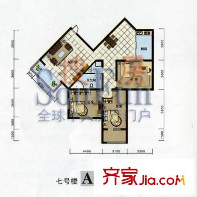 昌茂花園戶型圖七號(hào)樓A戶型 3室2廳1衛(wèi)1廚