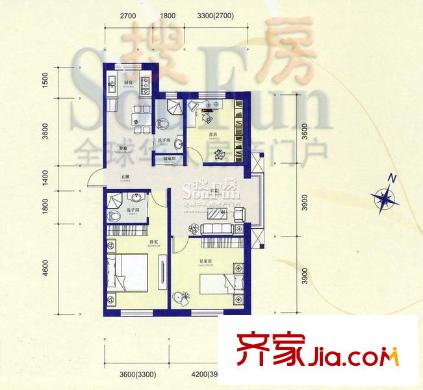 筑石居易戶型圖戶型b 3室2廳2衛(wèi)1廚