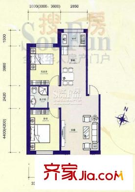 筑石居易戶型圖戶型f 2室2廳1衛(wèi)1廚
