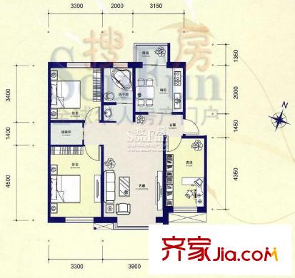 筑石居易戶型圖戶型i 3室2廳1衛(wèi)1廚