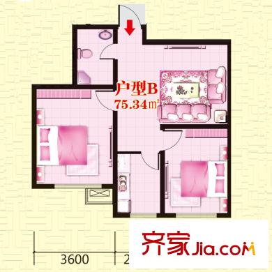 南岸名苑高層 1號(hào)樓 標(biāo)準(zhǔn)層 B戶型 2室1廳1衛(wèi)1廚