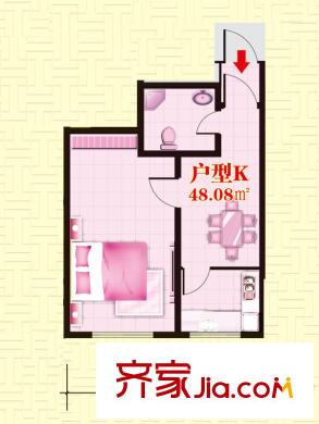 南岸名苑高層 3、4號(hào)樓 標(biāo)準(zhǔn)層 K戶型 1室1廳1衛(wèi)1廚