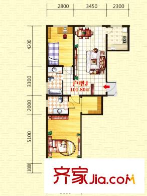 南岸名苑高層 3、4號樓 標準層 J戶型 2室2廳2衛(wèi)1廚
