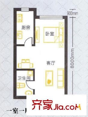 漢陽新居高層標(biāo)準(zhǔn)層一室一廳一衛(wèi) 54.95平戶型圖 1室1廳1衛(wèi)1廚
