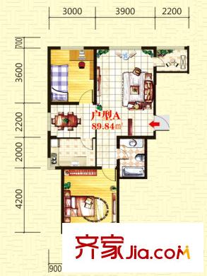 南岸名苑高層 1號(hào)樓 標(biāo)準(zhǔn)層 A戶型 2室2廳1衛(wèi)1廚