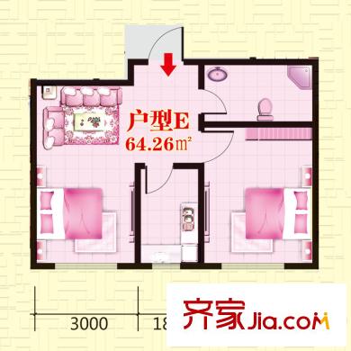 南岸名苑高層 2號(hào)樓 標(biāo)準(zhǔn)層 E戶型 2室1廳1衛(wèi)1廚
