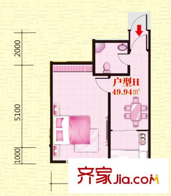 南岸名苑高層 3、4號(hào)樓 標(biāo)準(zhǔn)層 H戶型 1室1廳1衛(wèi)1廚