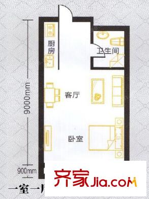 漢陽新居高層標(biāo)準(zhǔn)層一室一廳一衛(wèi) 64.46平戶型圖 1室1廳1衛(wèi)1廚