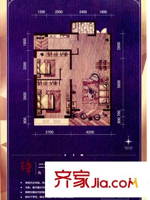 大唐天下江山一期1號(hào)樓標(biāo)準(zhǔn)層璋戶型圖 2室2廳1衛(wèi)1廚