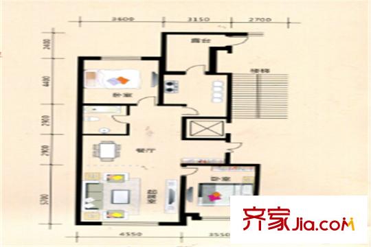 嘉業(yè)名鑄1-2號樓標(biāo)準(zhǔn)層 2室2廳1衛(wèi)1廚