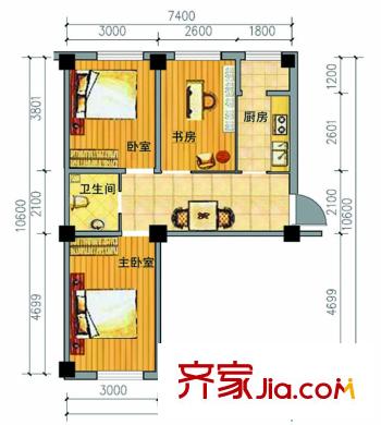 金港馨都c戶型圖 3室1廳