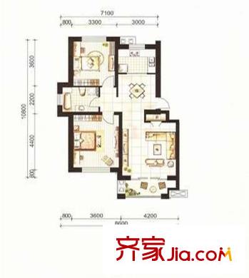中環(huán)濱江花園戶型圖1 2室2廳1衛(wèi)