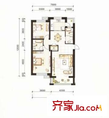 中環(huán)濱江花園戶型圖2 2室2廳1衛(wèi)