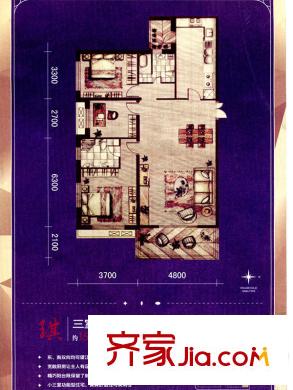 大唐天下江山一期1、2、4號(hào)樓標(biāo)準(zhǔn)層琪戶(hù)型圖 3室2廳2衛(wèi)1廚