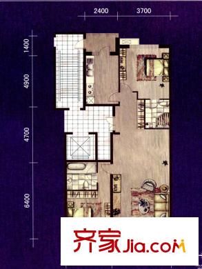 大唐天下江山一期1、4號(hào)樓標(biāo)準(zhǔn)層琮戶型圖 2室2廳2衛(wèi)1廚