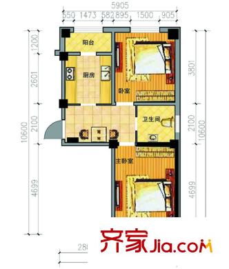 金港馨都e戶型圖 2室1廳