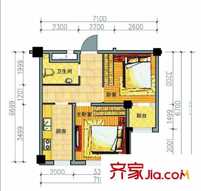 金港馨都b戶型圖 2室1廳
