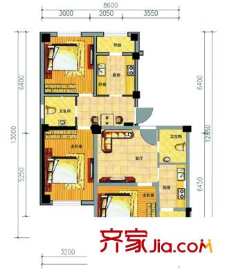 金港馨都f戶型圖 3室2廳2衛(wèi)