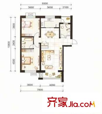 中環(huán)濱江花園戶型圖3 2室2廳2衛(wèi)