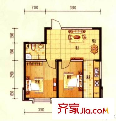 恒隆通潭富苑3,4號樓3-32層E戶型 2室2廳1衛(wèi)1廚