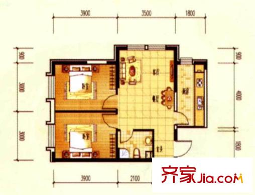 恒隆通潭富苑1號樓3-31層G戶型 2室2廳1衛(wèi)1廚