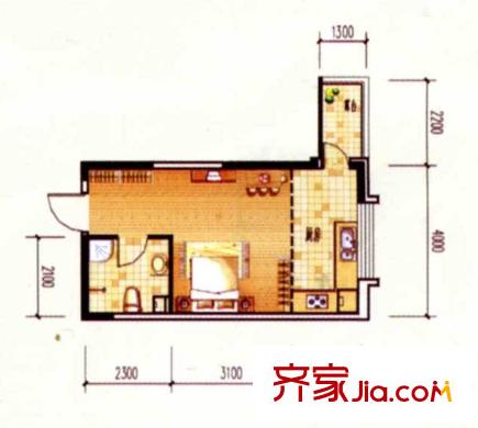 恒隆通潭富苑1號樓3-31層L戶型 1室1廳1衛(wèi)1廚