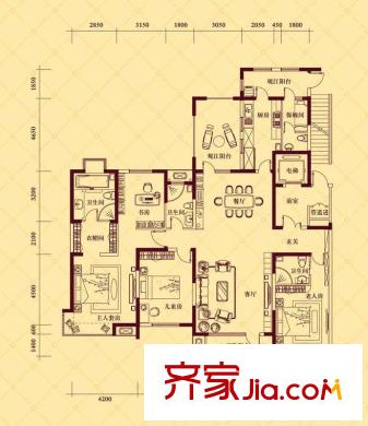 中海?紫御江城高層 1#2#3#樓 標(biāo)準(zhǔn)層 觀瀾D戶(hù)型   4室2廳3衛(wèi)1廚