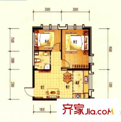 恒隆通潭富苑1號樓3-31層K戶型 2室1廳1衛(wèi)1廚