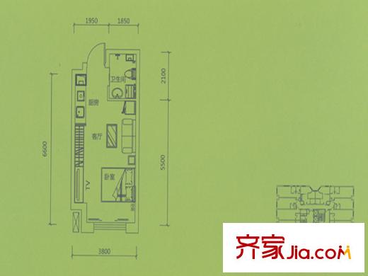 興田上城7號樓A座4-30層,B座4-28層平層A7戶型 1室1廳1衛(wèi)1廚