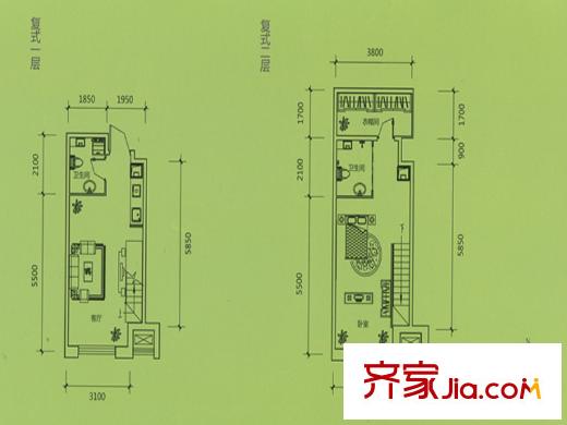 興田上城7號樓A座31-35層,B座29-34層復式A7戶型 1室1廳2衛(wèi)1廚