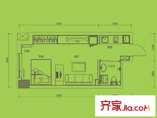 興田上城7號樓A座4-30層,B座4-28層平層B3戶型 1室1廳1衛(wèi)